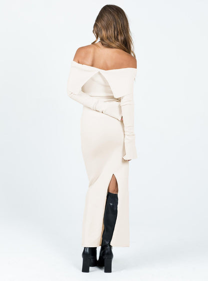 Louden Long Sleeve Off Shoulder Maxi Dress Cream