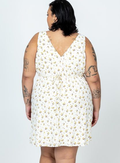 Nellie Mini Dress White / Yellow Floral Curve