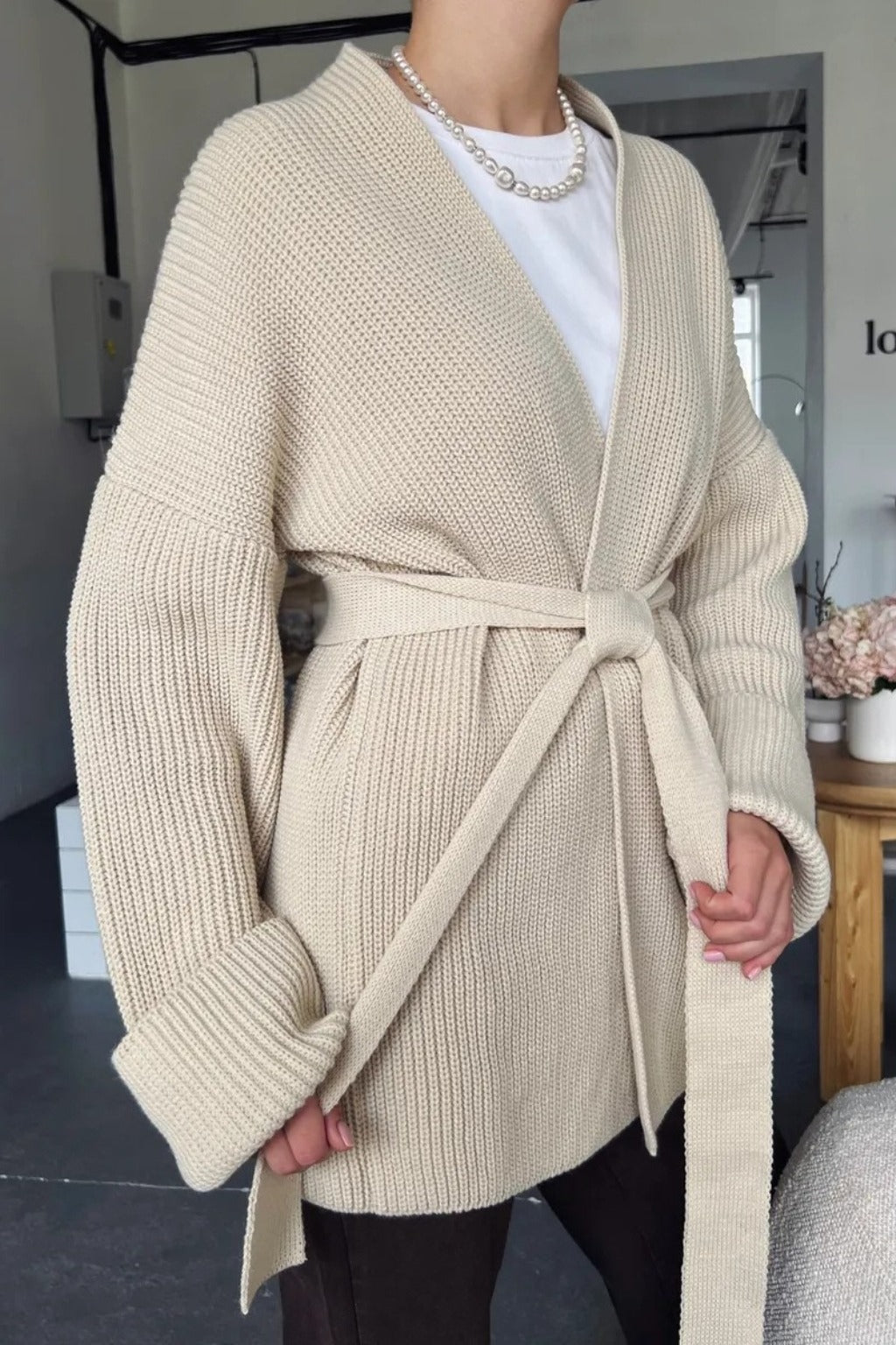 Relaxed Cozy Tie Waist Knit Cardigan