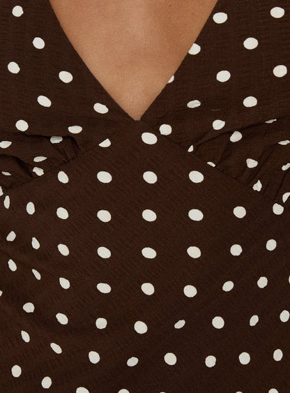 Nellie Maxi Dress Brown Polka Dot Tall