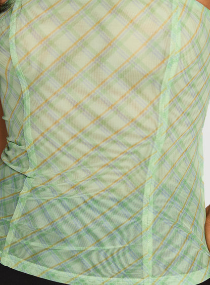 No Comparison Neck Tie Strapless Top Green Check