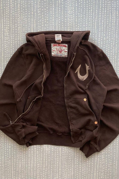 Vintage Graphic Riveted Zipper Hoodie