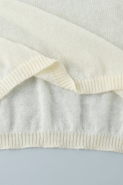 Minimalist Polo Hollow Knit Puff Sleeve Blouse