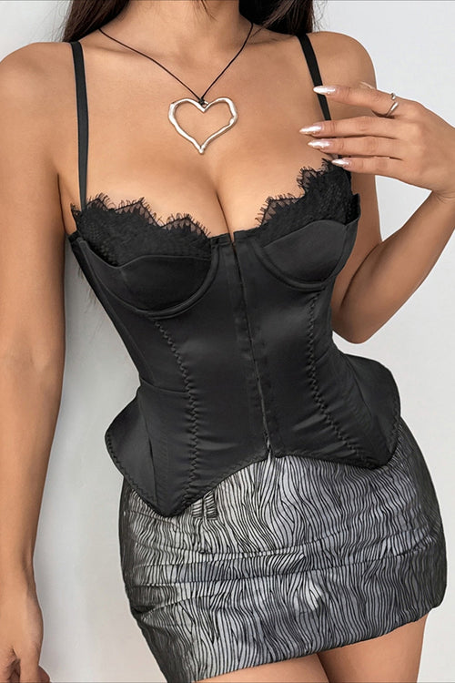 Vintage Heavy Black Patchwork Double Hem Cami Top