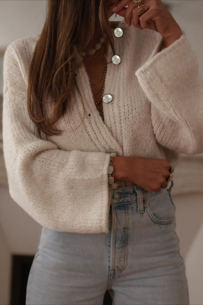 Elegant Solid Single Breasted Knit Cardigan
