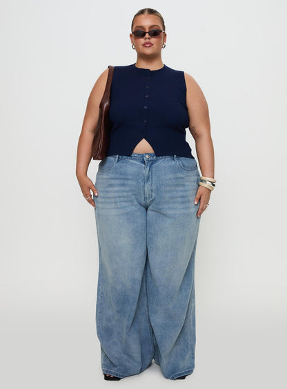Suzu Sleeveless Knit Top Navy Curve