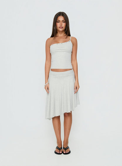 Mimmi One Shoulder Button Detail Top Grey