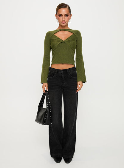 Giordani Long Sleeve Twist Top Moss Green