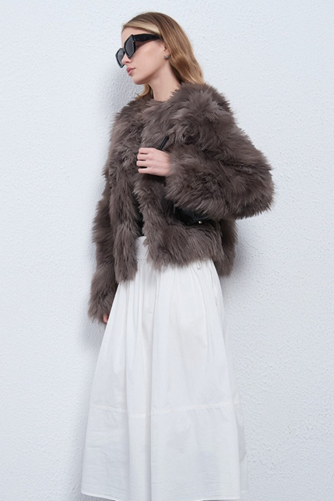 Faux Raccoon Fur Plush Coat with Retro Style