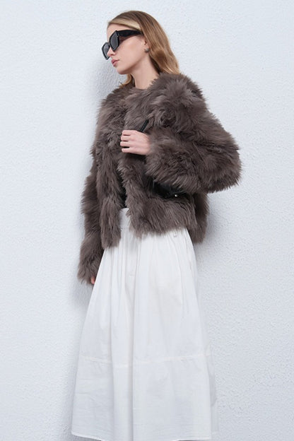 Faux Raccoon Fur Plush Coat with Retro Style