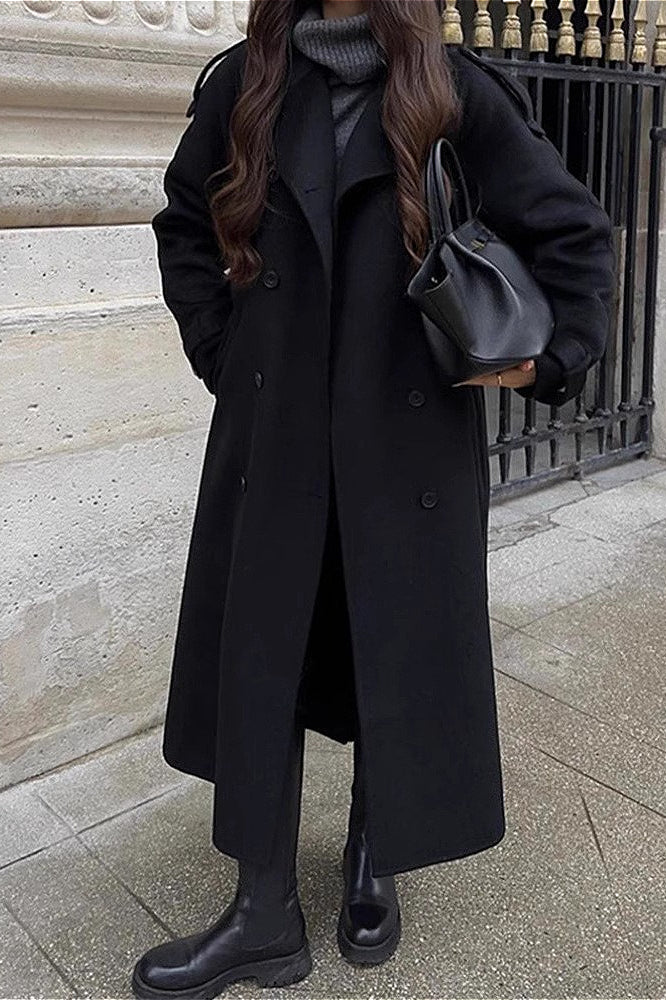 Solid Color Longline Elegant Long Sleeve  Overcoat