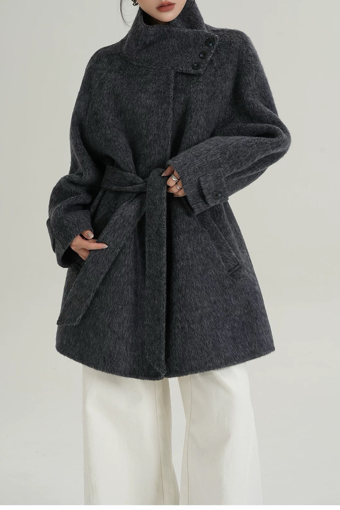 Chic Solid Wool Warm Loose Mock-neck Coat