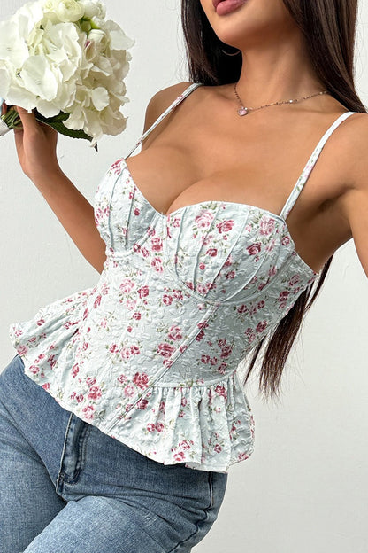 Floral Irregular Ruffle Tie Cami Top