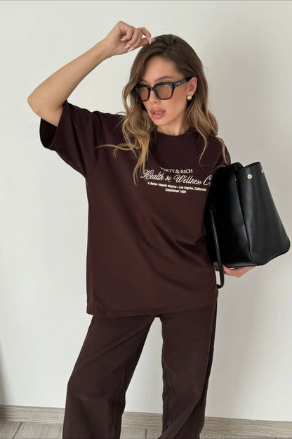 Minimalist Casual Cotton Letter Print Short Sleeve T-shirt