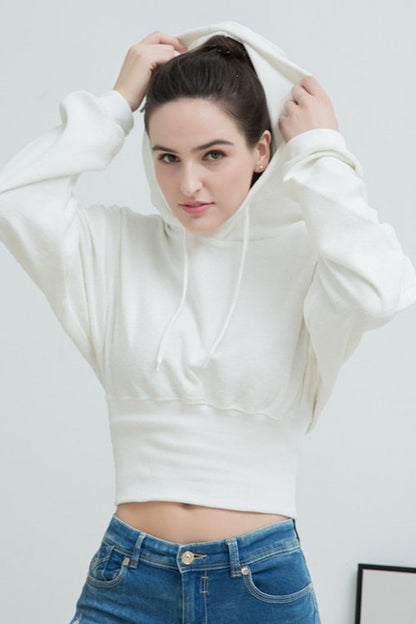Cropped Hooded Waist Cinched Crop Top Slouchy Loose Hoodie