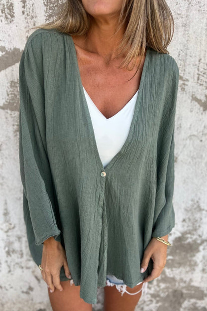 Loose Fit V Neck Long Sleeve Cardigan