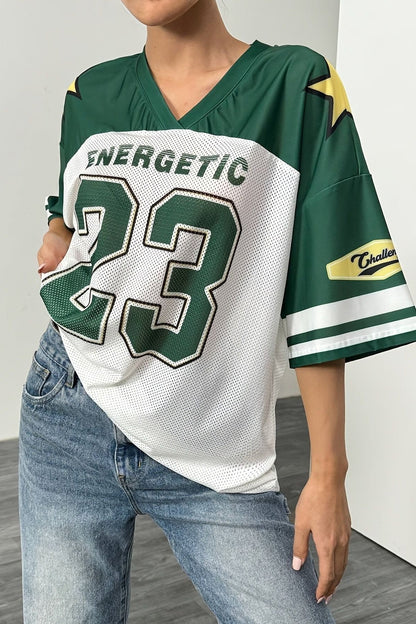 Fashion Loose Street Print Color Block Sporty T-shirt