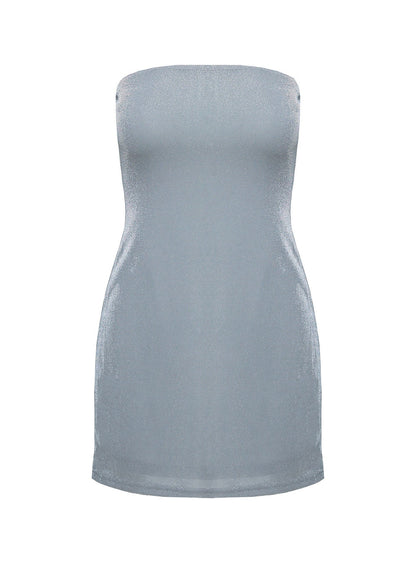 Chromatica Strapless Mini Dress Silver