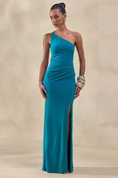 Dressing Up | Turquoise One Shoulder Maxi Dress With Open Back Detail