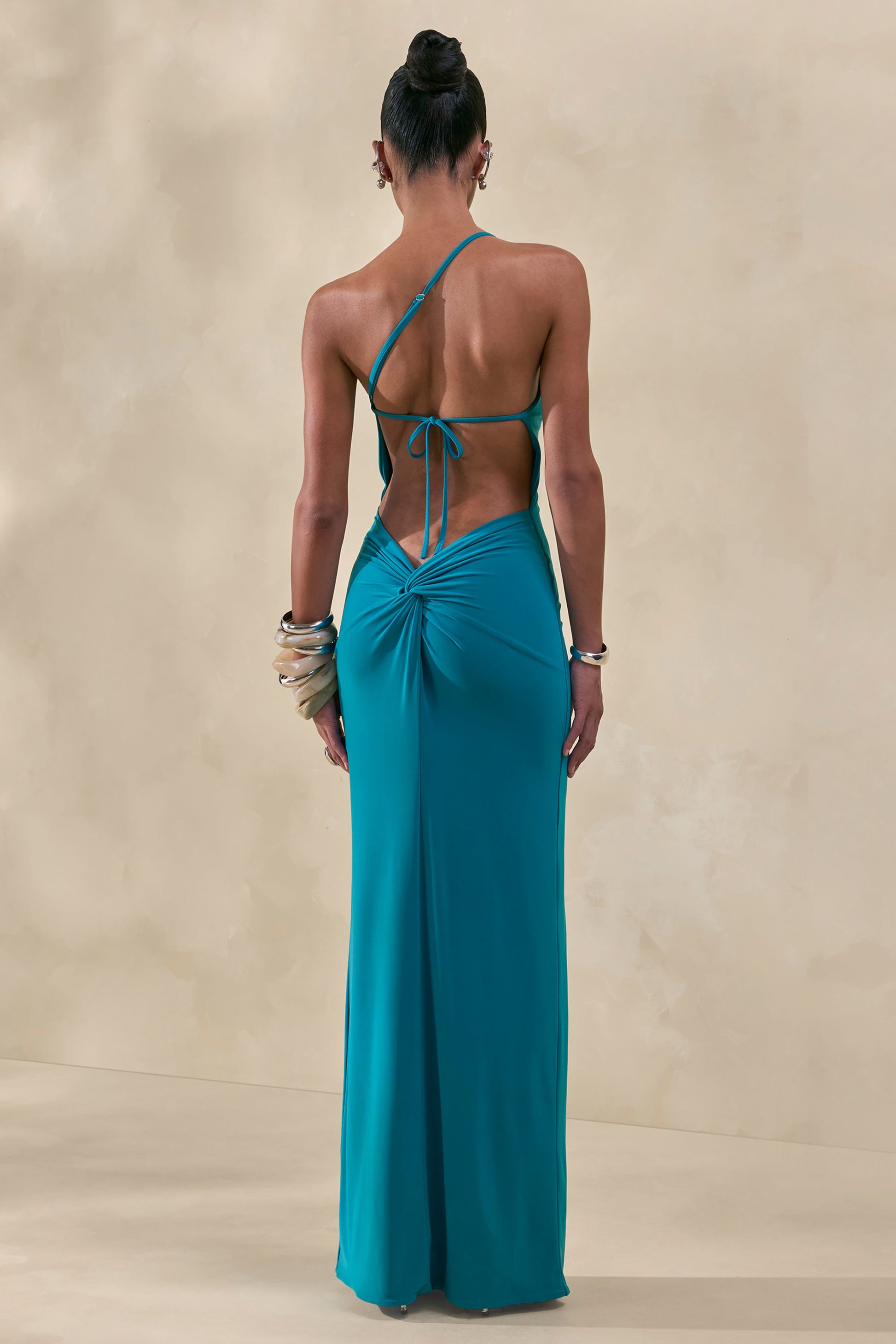 Dressing Up | Turquoise One Shoulder Maxi Dress With Open Back Detail