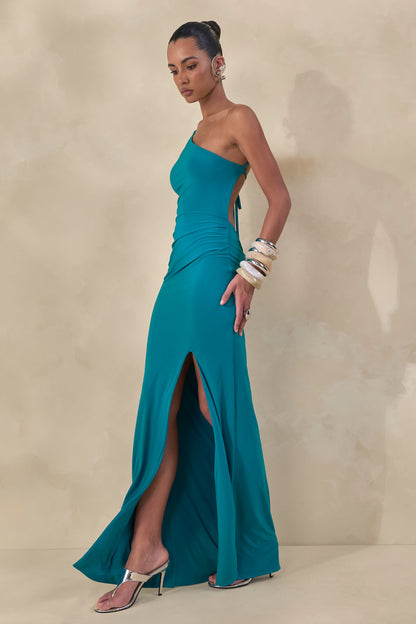 Dressing Up | Turquoise One Shoulder Maxi Dress With Open Back Detail