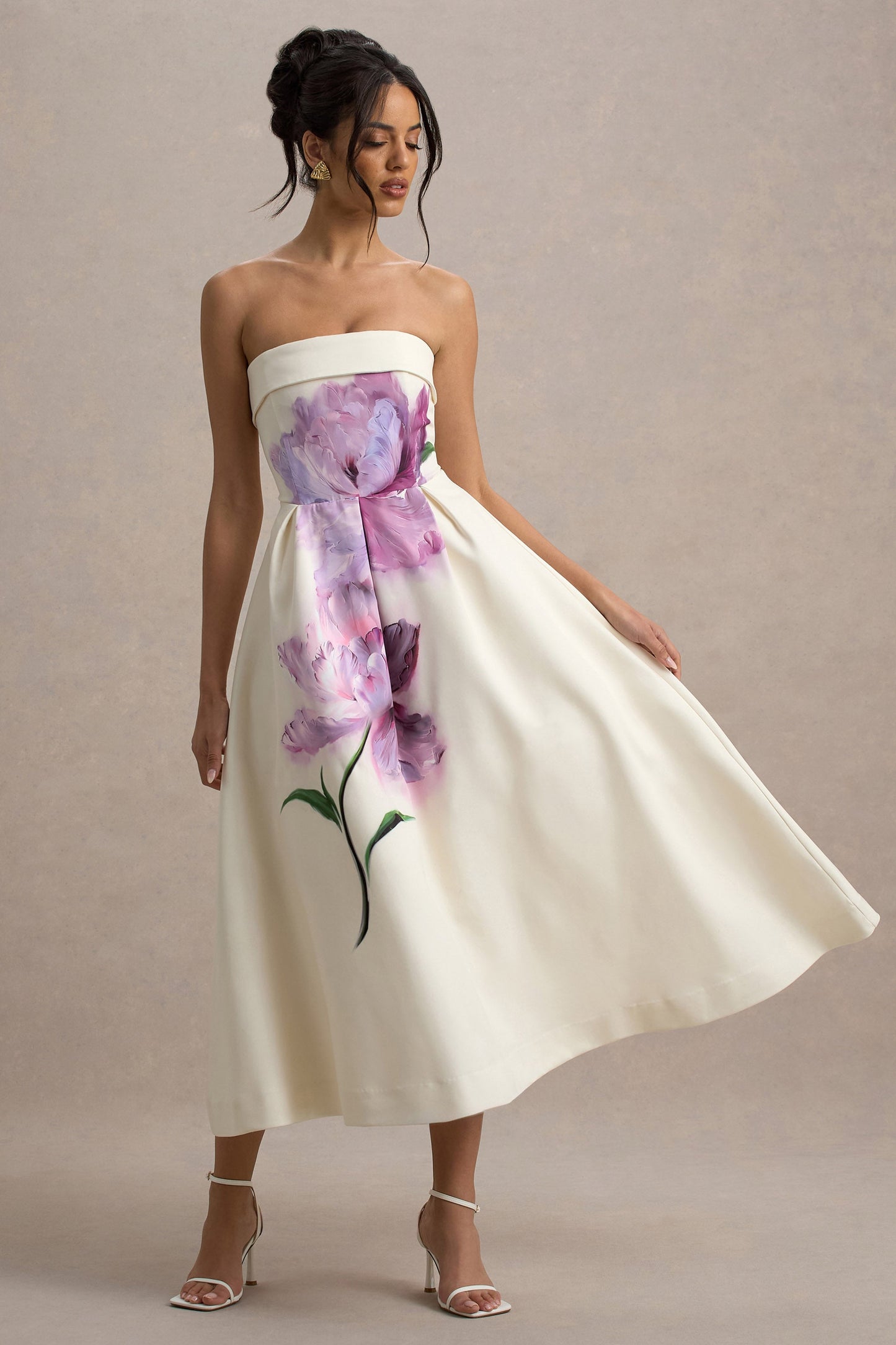 Annalise | Peony Floral Print Bandeau Skater Midi Dress