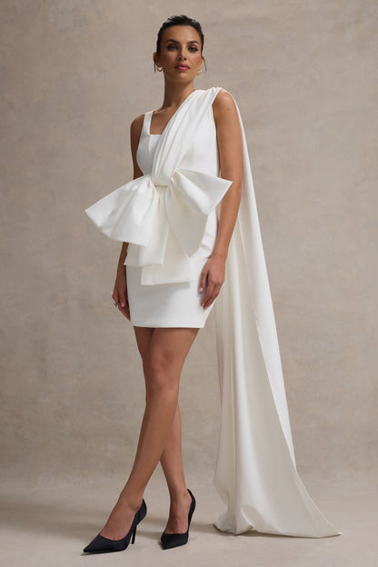 Brulee | Cream Scoop-Neck Sash Mini Dress With Bow