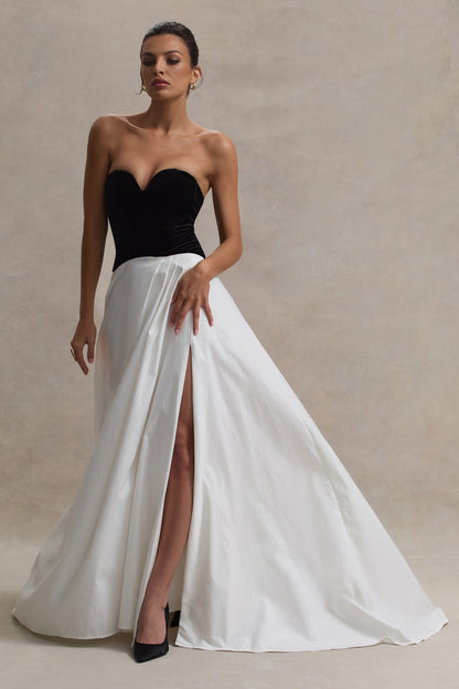 Lucienne | Black & Cream Sweetheart Corset Split Maxi Dress