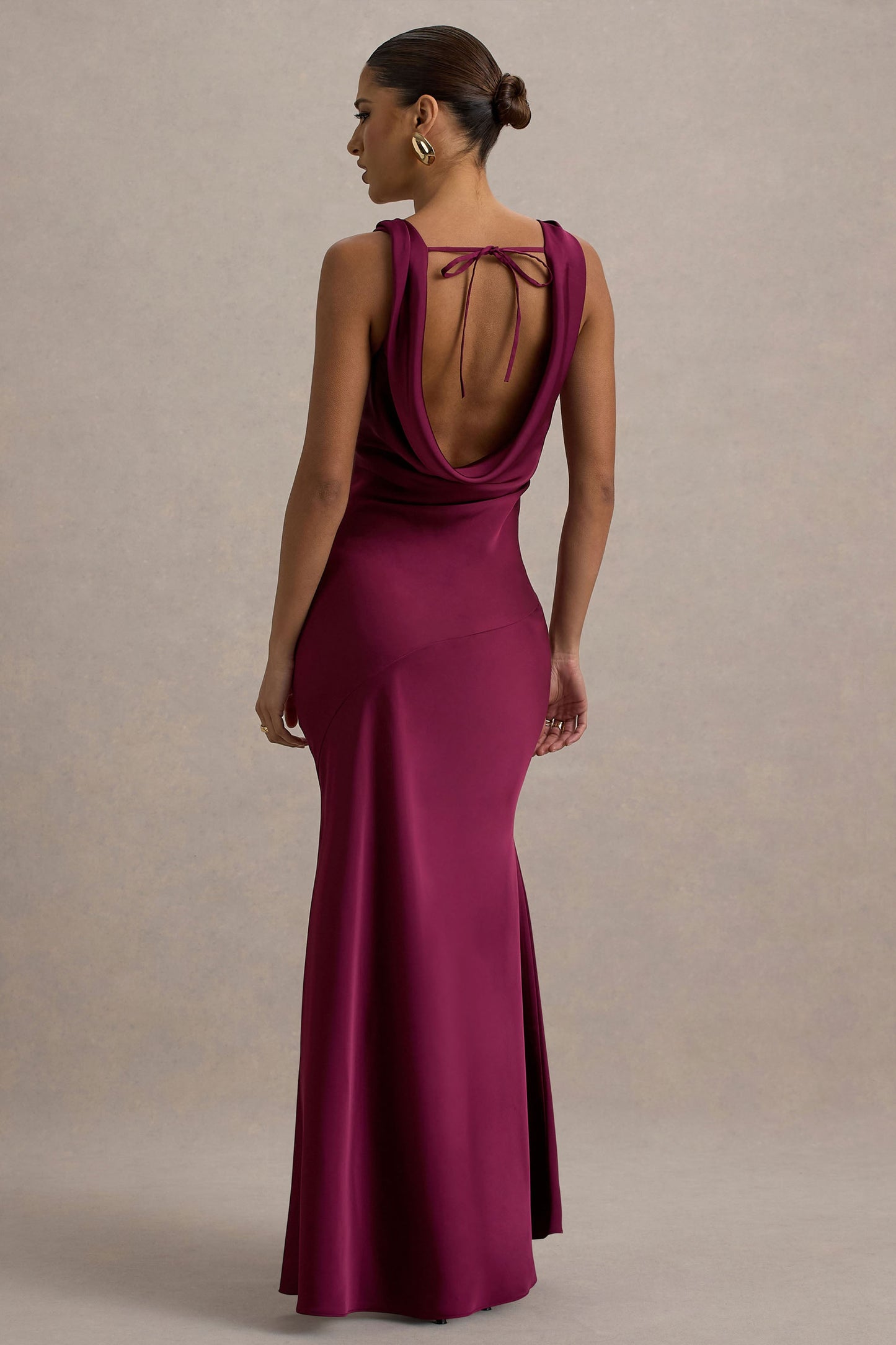 Alesso | Burgundy Satin Cowl-Neck Slip-Maxi Dress