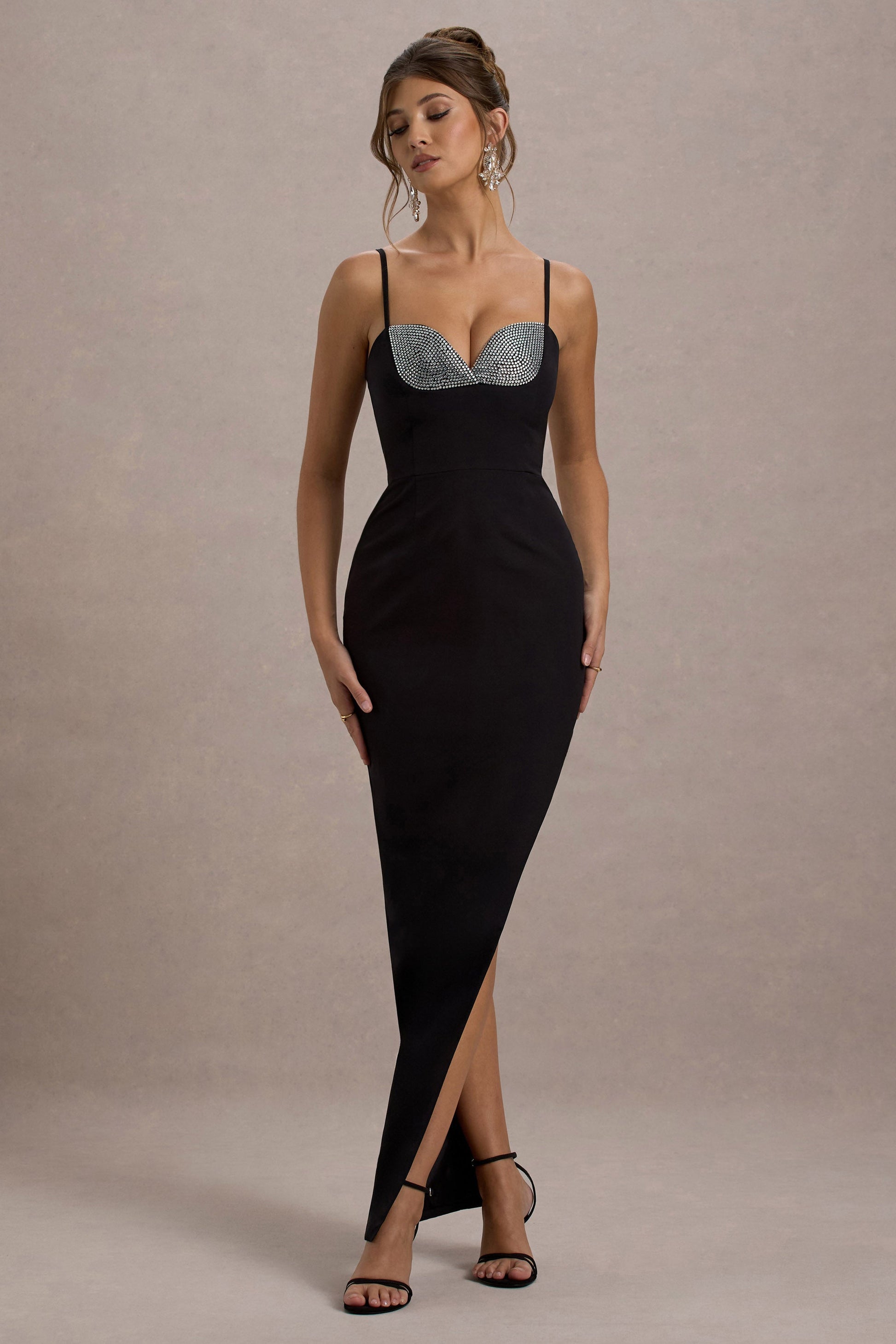 Ignacia | Black Asymmetric Maxi Dress With Embellished Sequin Detail