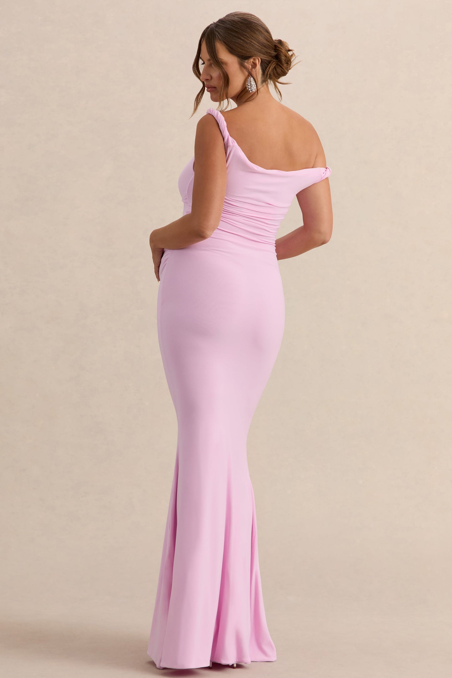Lita | Pink Twisted Asymmetric Maternity Maxi Dress