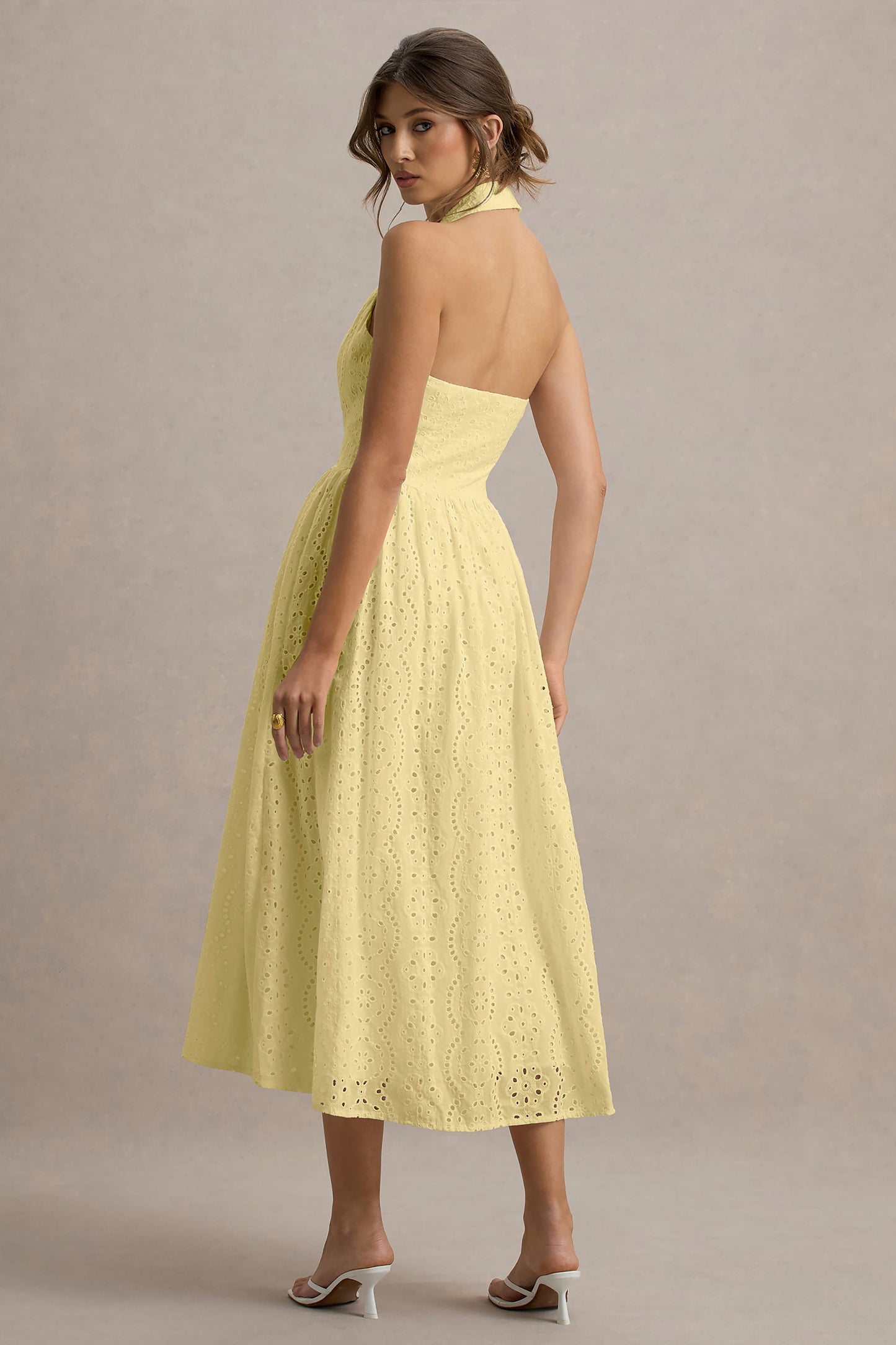 Jezebel | Yellow Lace Plunge-Neck Collared Midi Dress