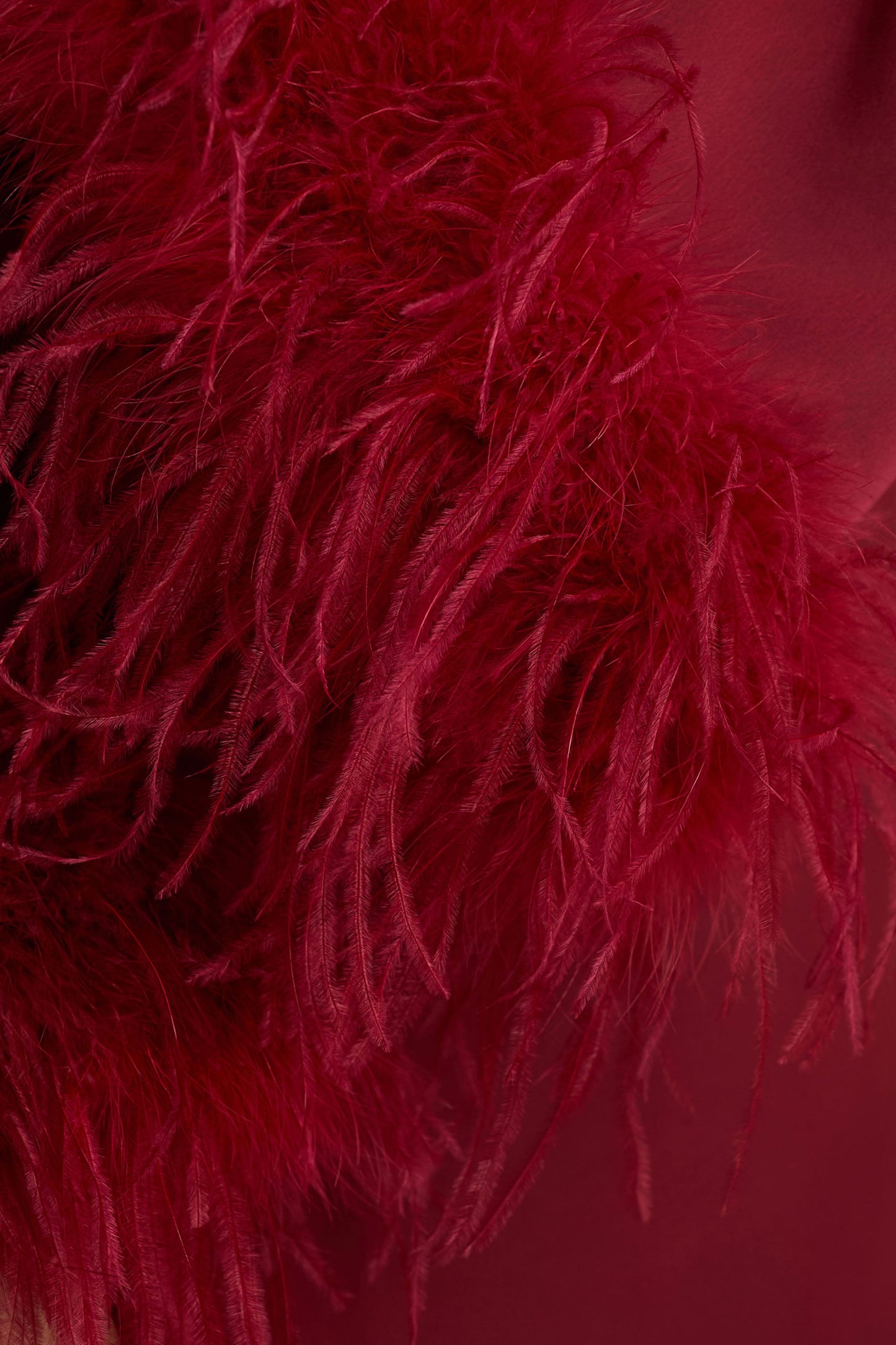 Adella | Burgundy Satin Feather-Trim Maxi Dress