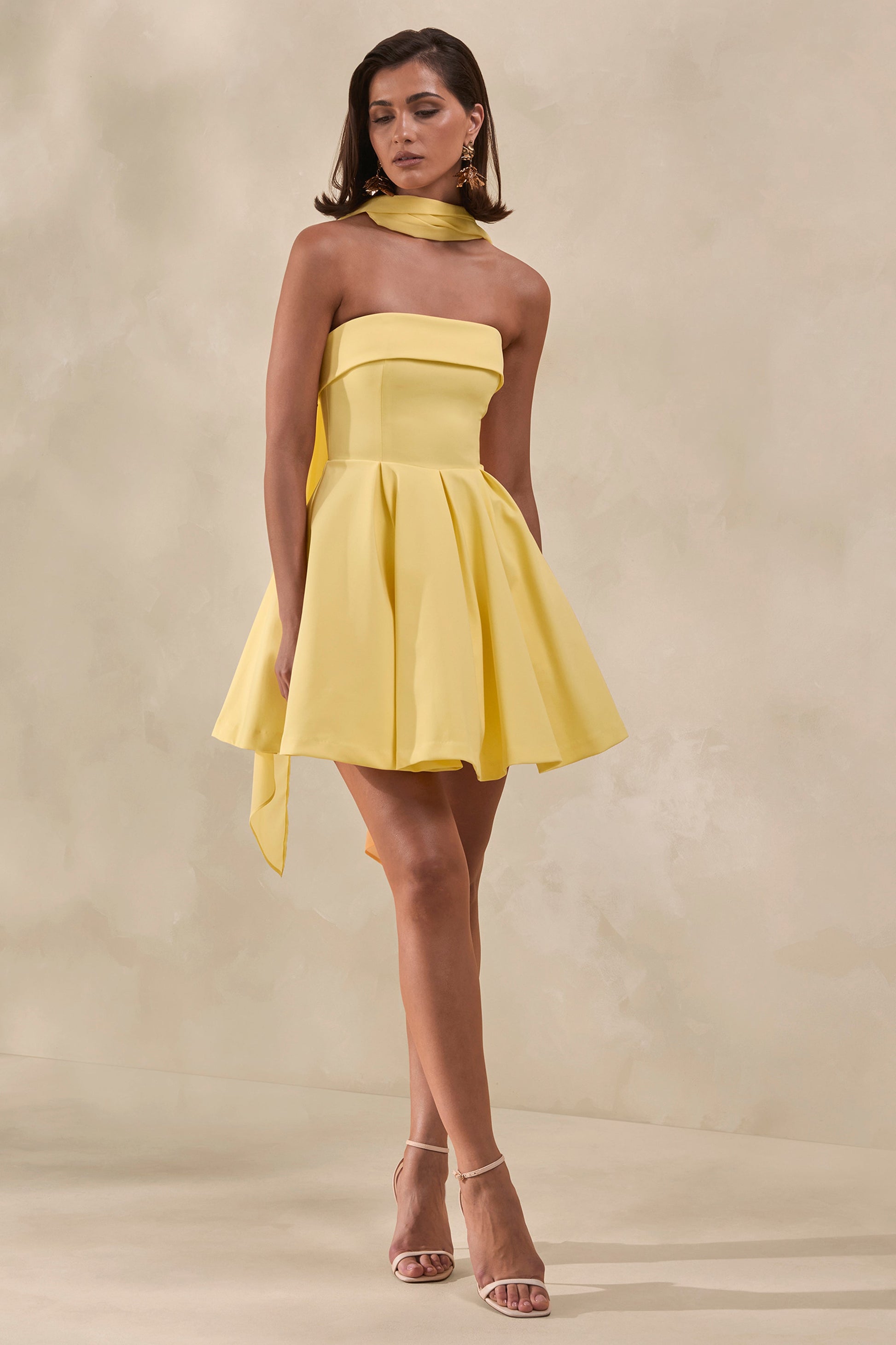 Bruna | Lemon Bandeau Skater Mini Dress