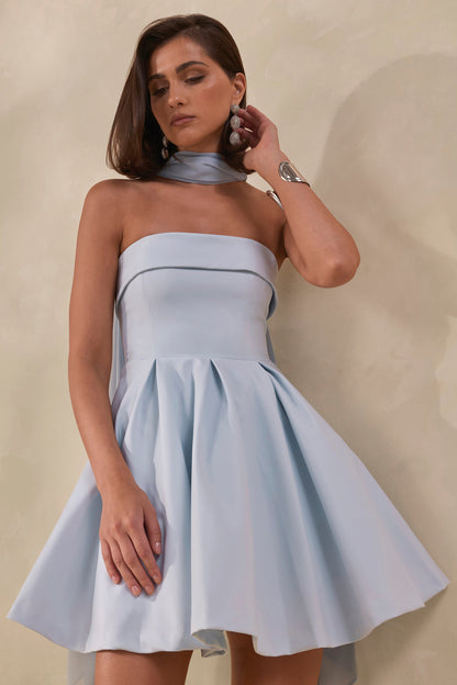 Bruna | Powder Blue Bandeau Skater Mini Dress