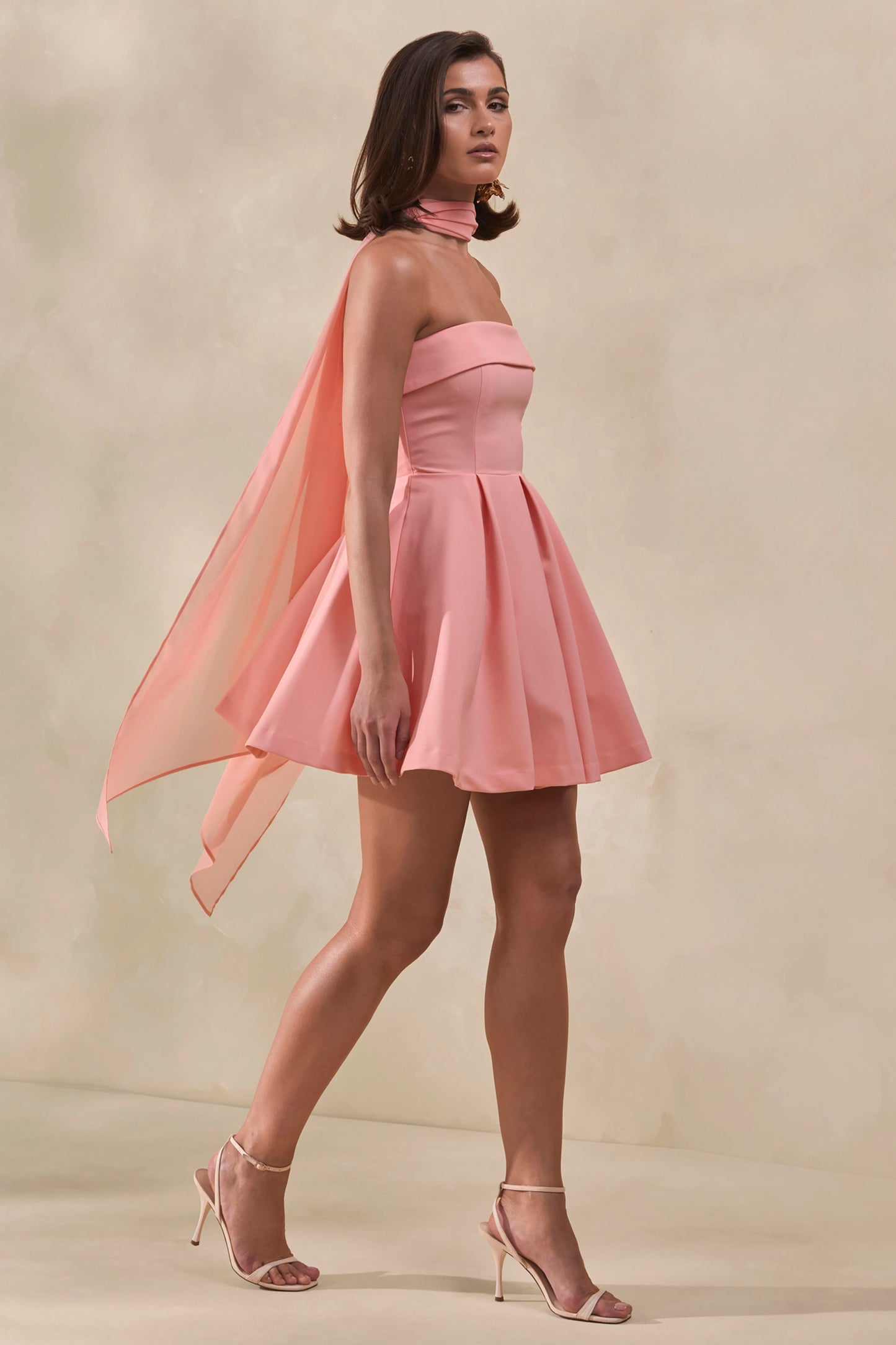 Bruna | Light Pink Bandeau Skater Mini Dress