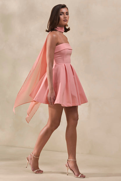 Bruna | Light Pink Bandeau Skater Mini Dress