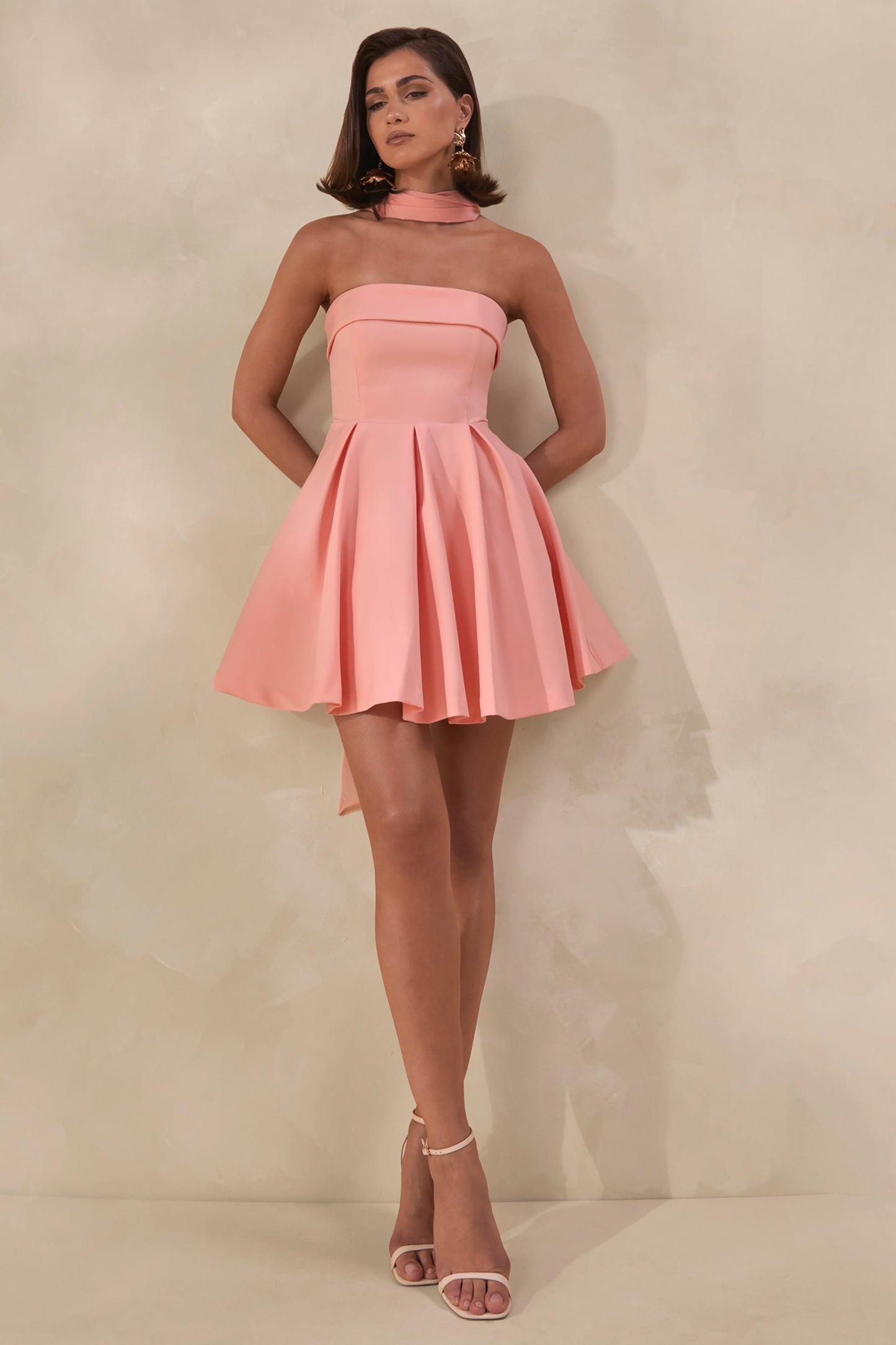 Bruna | Light Pink Bandeau Skater Mini Dress
