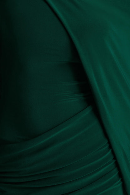 Maeve | Bottle Green Cape-Sleeve Draped Maxi Dress