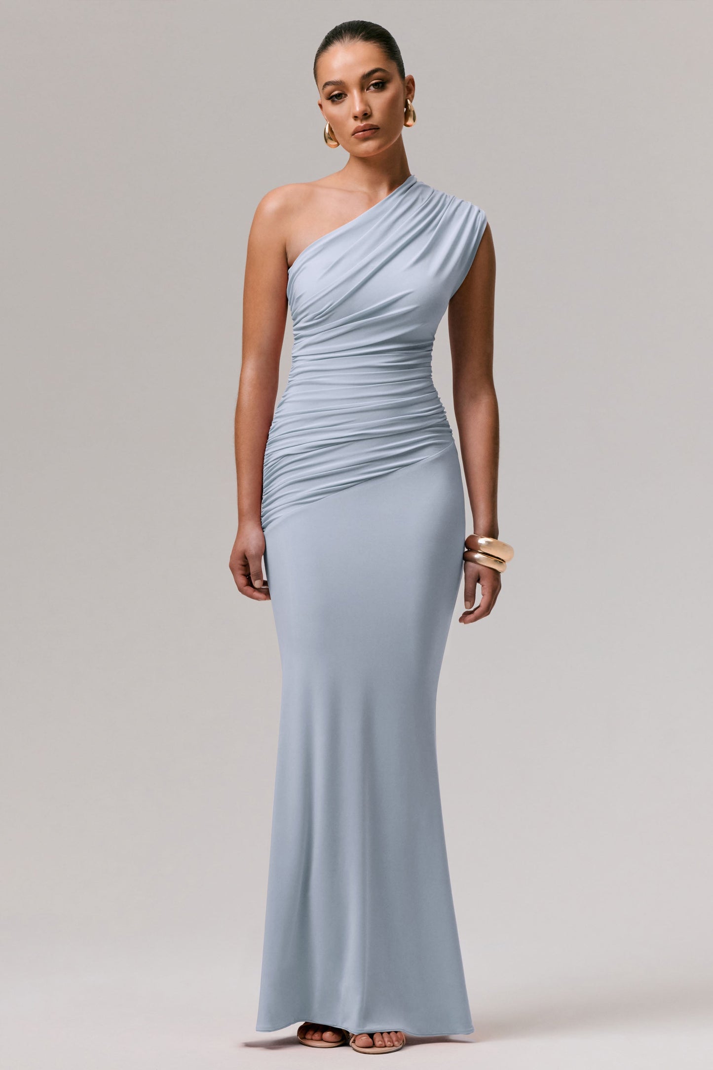 Mardi | Powder Blue Asymmetric Maxi Dress With Ruching