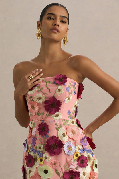 Kristen | Pink Floral Bandeau-Neck Mini Dress