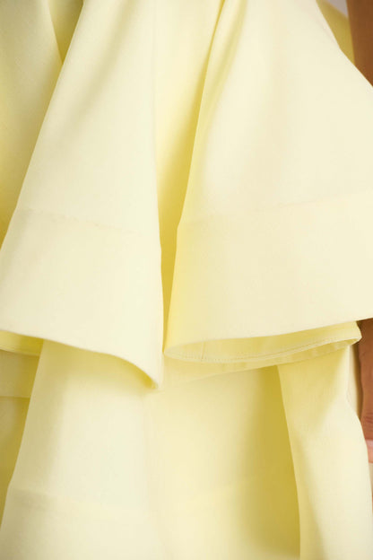Flavia | Lemon Plunge-Neck Ruffled Skater Micro-Mini Dress