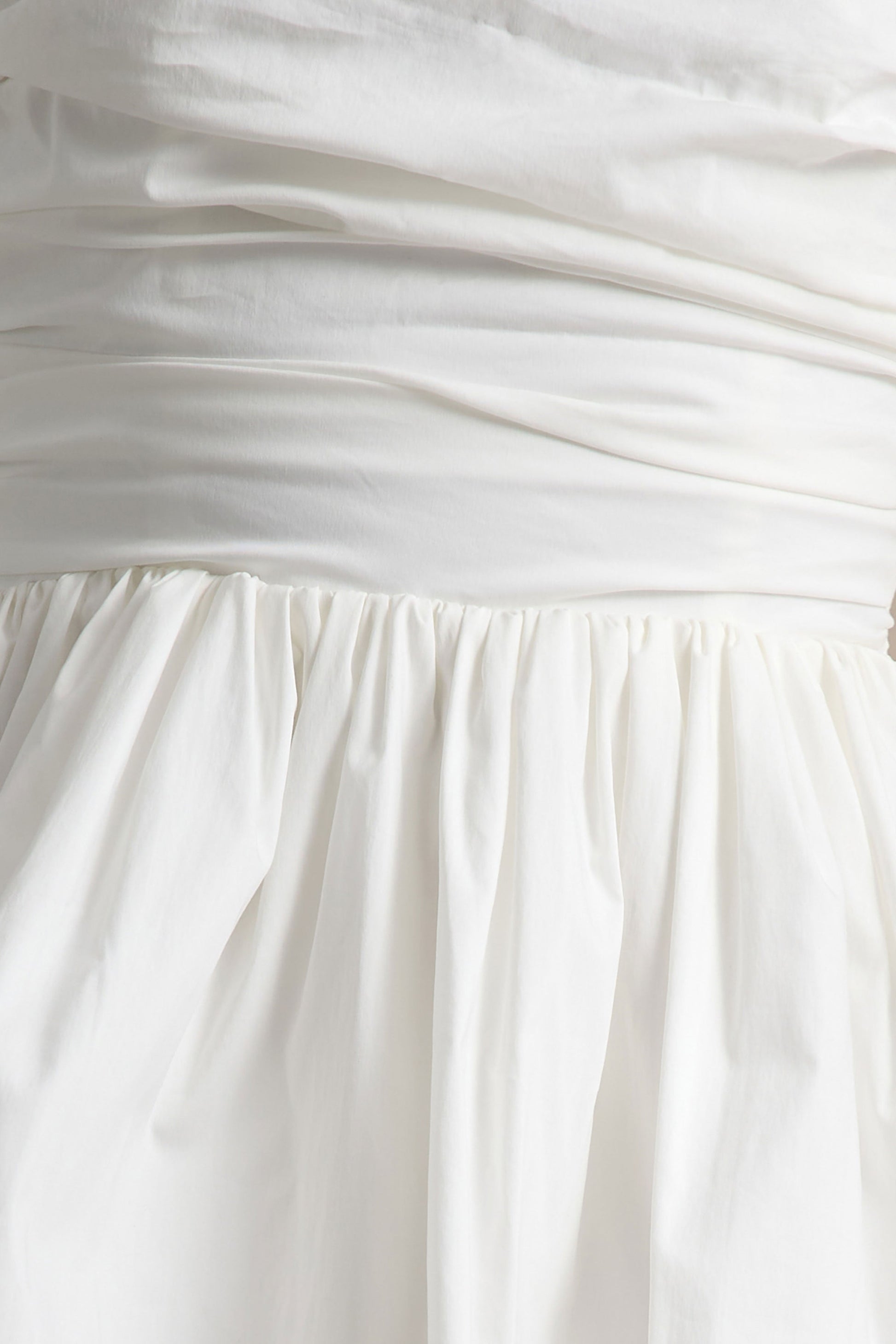 Faye | White Puff Ball Bandeau Micro Mini Dress With Ruching Details