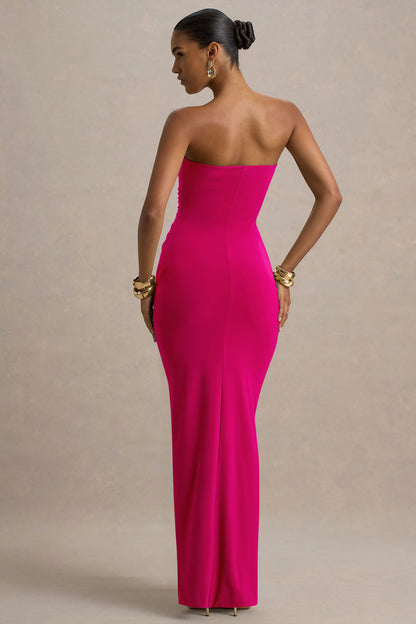 Ali | Hot Pink Sweetheart Ruched Wrap Maxi Dress