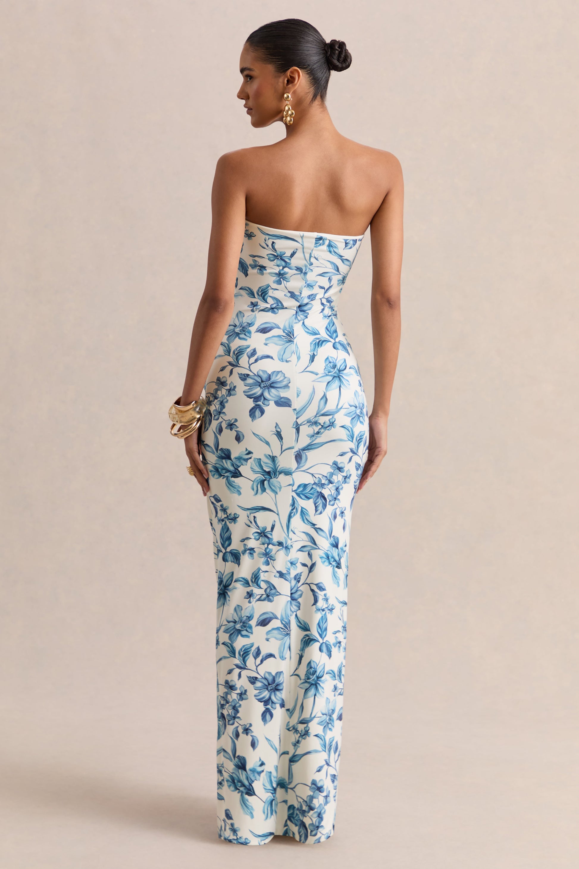 Ali | Blue Porcelain Print Sweetheart Ruched Wrap Maxi Dress