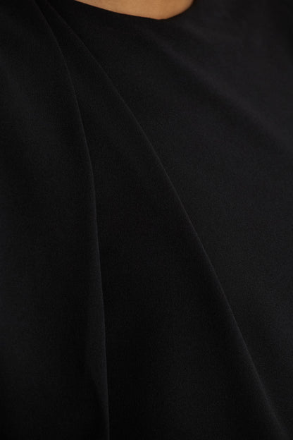 Meave | Black Boat-Neck Maxi Dress With Draped Detail
