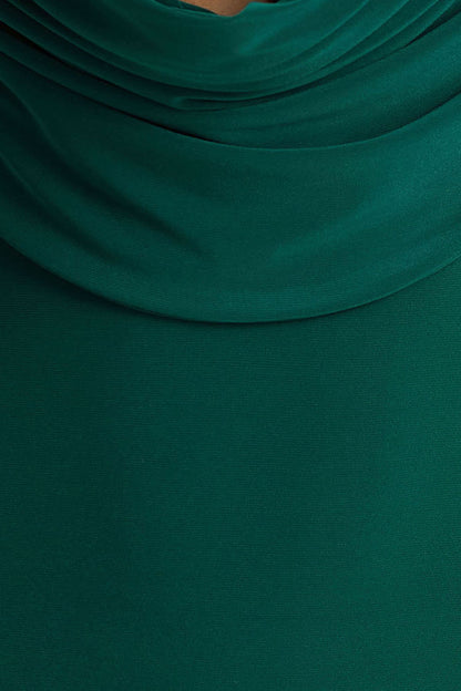 Kaylee | Bottle Green Cowl-Neck Maxi Dress With Draping Details