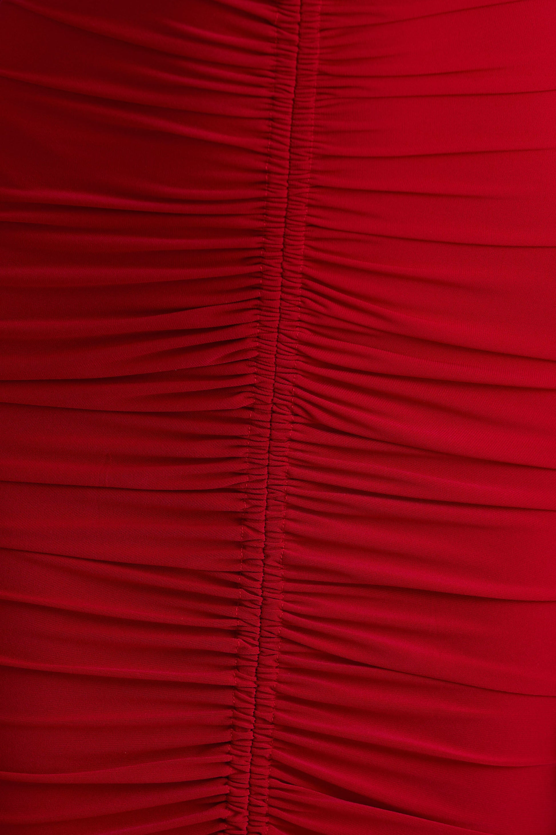 Jewel | Red Plunge-Neck Maxi Dress With Front Split and Ruched Detailing