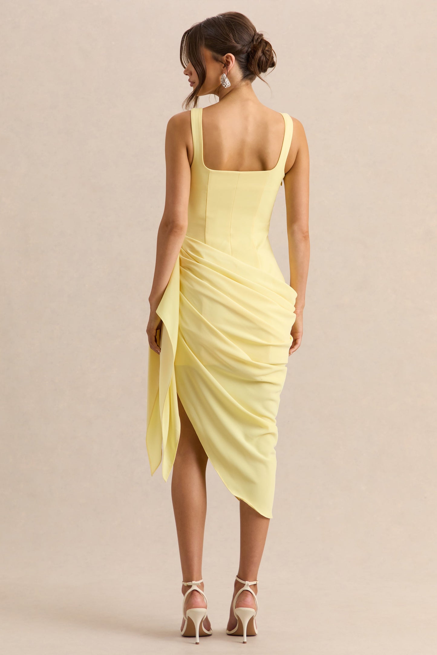 Letitia | Lemon Square-Neck Floral Detailed Wrap Midi Dress