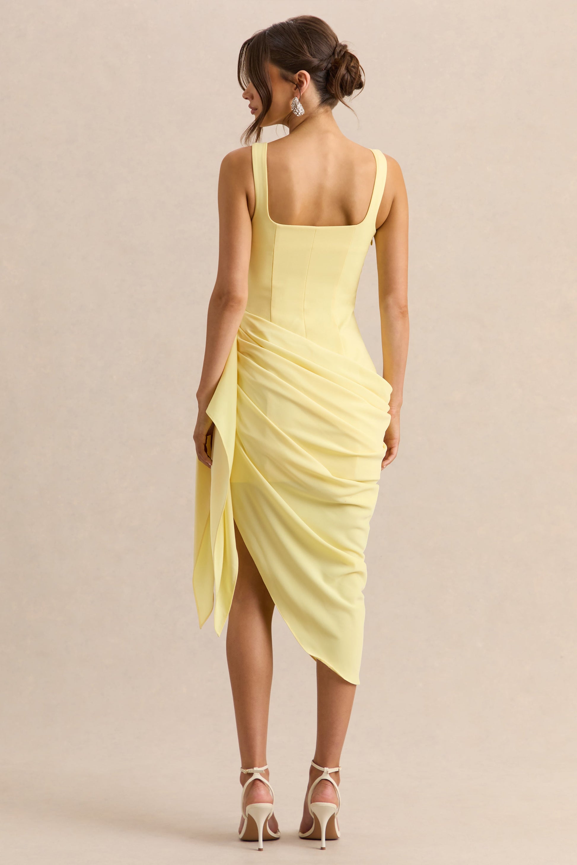 Letitia | Lemon Square-Neck Floral Detailed Wrap Midi Dress
